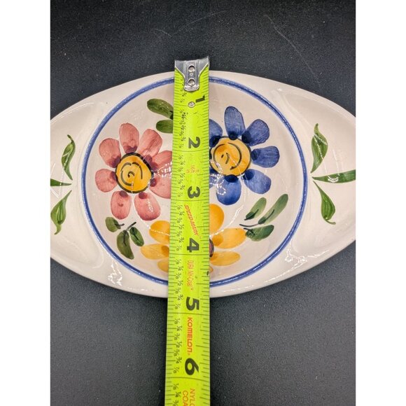 Hand Painted Amfora Portugal Ceramic Floral Pattern Oval Olive Dish - Picture 5 of 10